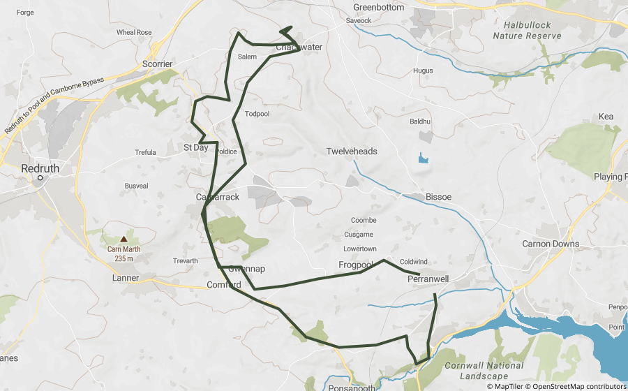 Map preview of the Chacewater & Baldhu Lanes Loop