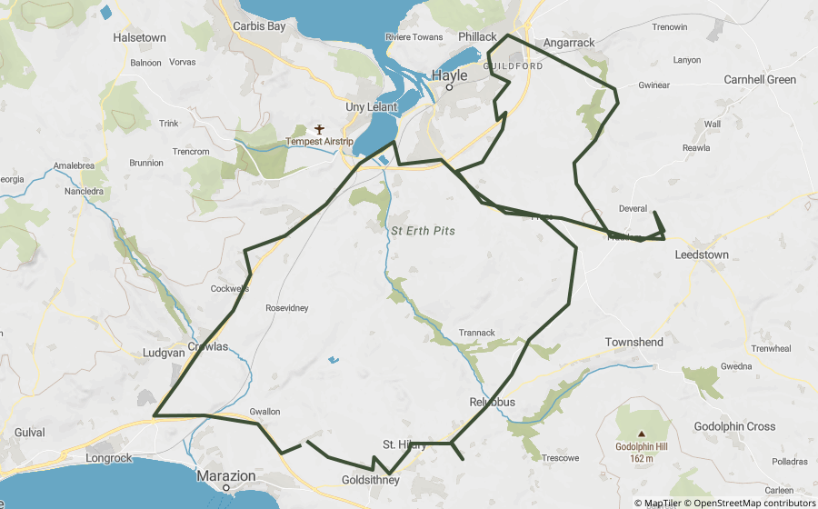 Map preview of the Hayle & Camborne Lanes Loop