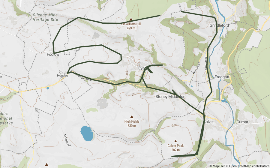 Map preview of the Sir William Hill Road & Tideswell Loop