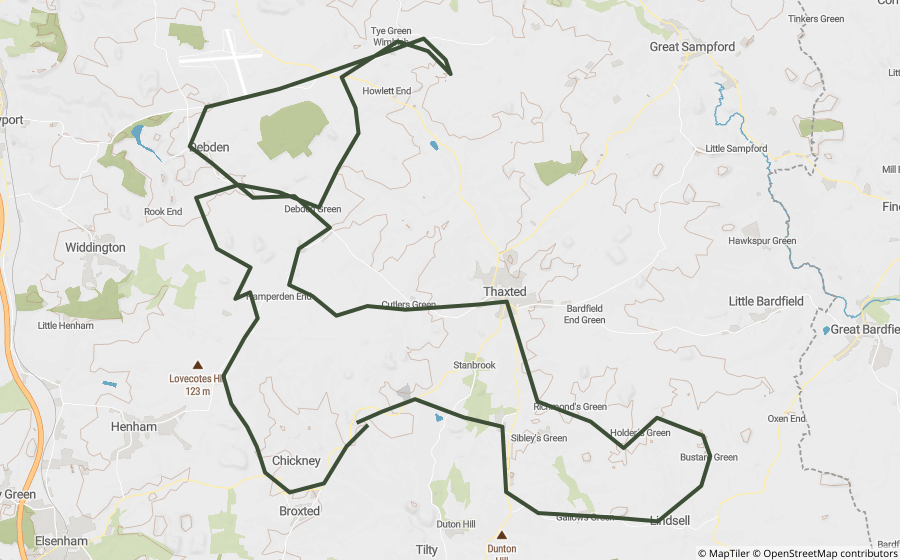 Map preview of the Finchingfield & Great Bardfield Lanes Loop