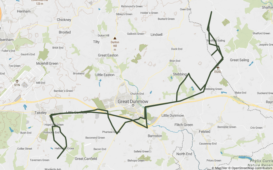 Map preview of the Great Dunmow Lanes Loop