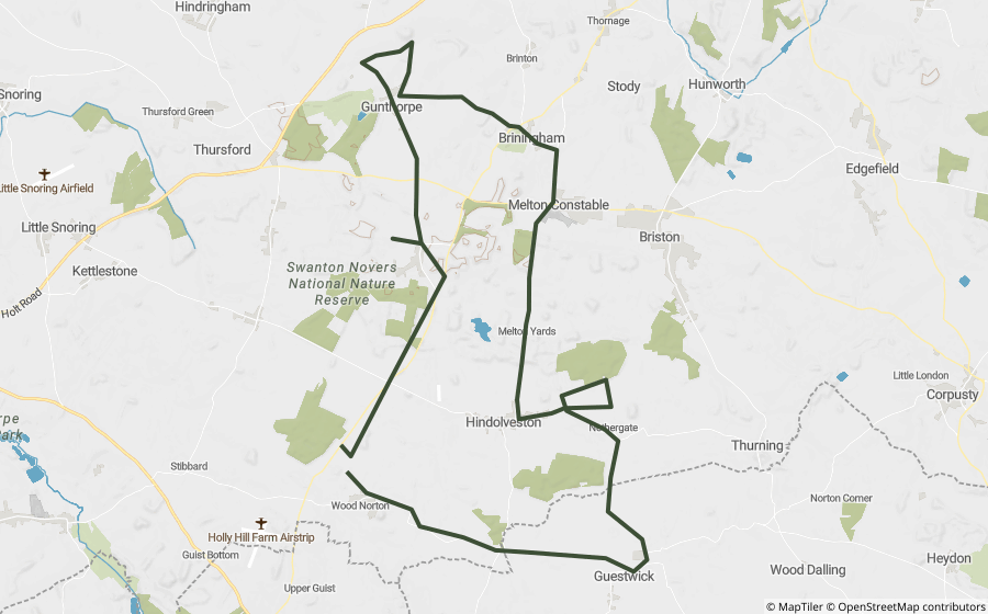 Map preview of the Aylsham & Lyng Lanes Loop