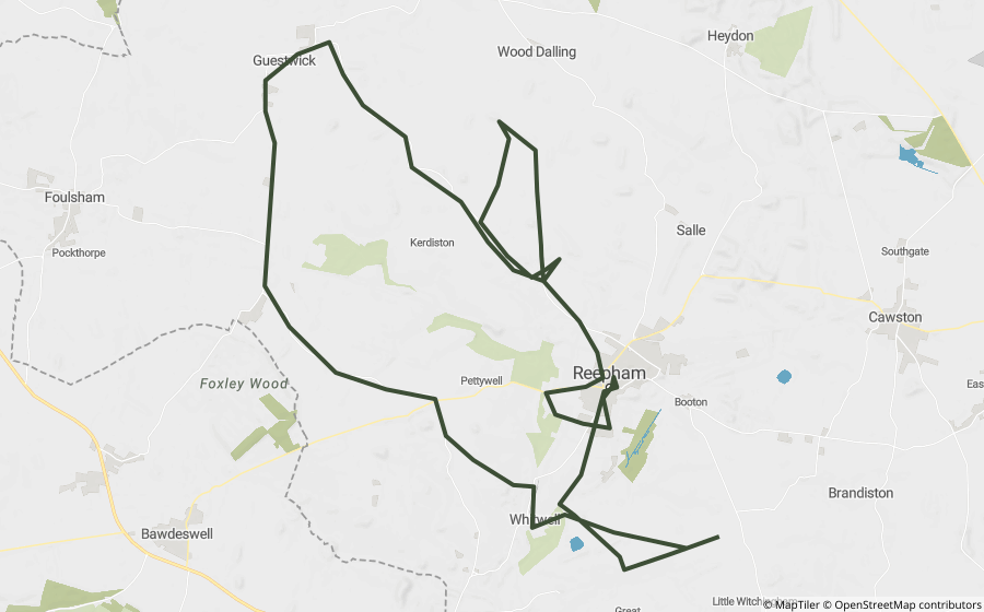 Map preview of the Cawston & Reepham Lanes Loop