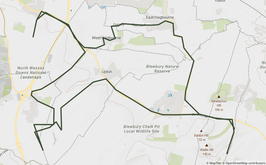 Map preview of the East Hendred & Harwell Lanes Loop