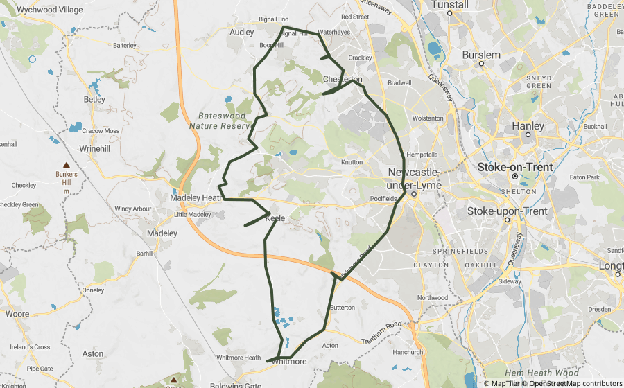 Map preview of the Newcastle-under-Lyme Lanes Loop