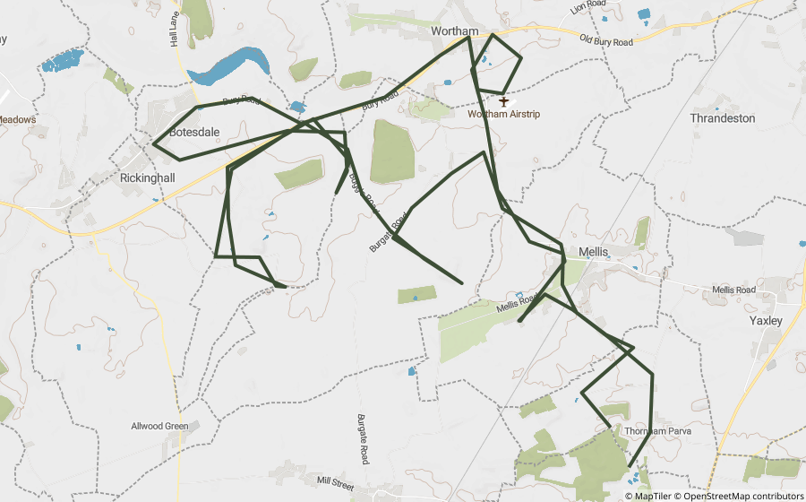 Map preview of the Beyton & Great Barton Lanes Loop