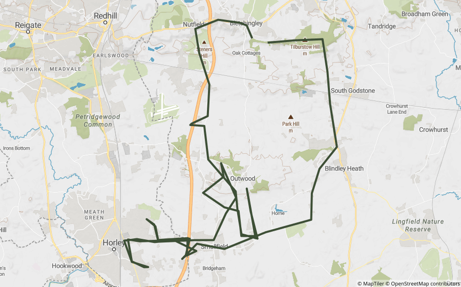 Map preview of the Horley & Redhill Lanes Loop