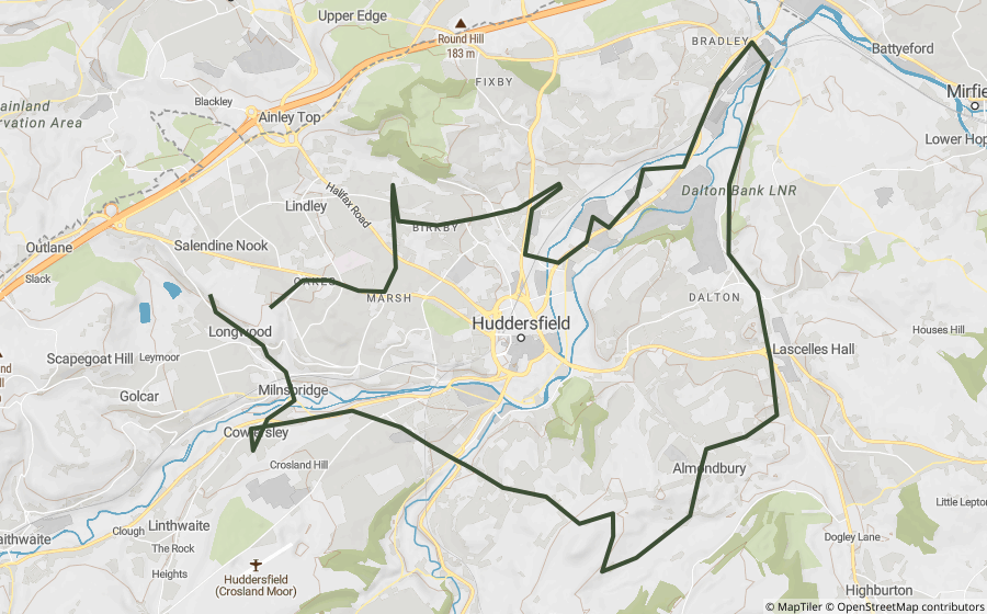Map preview of the Huddersfield Lanes Loop