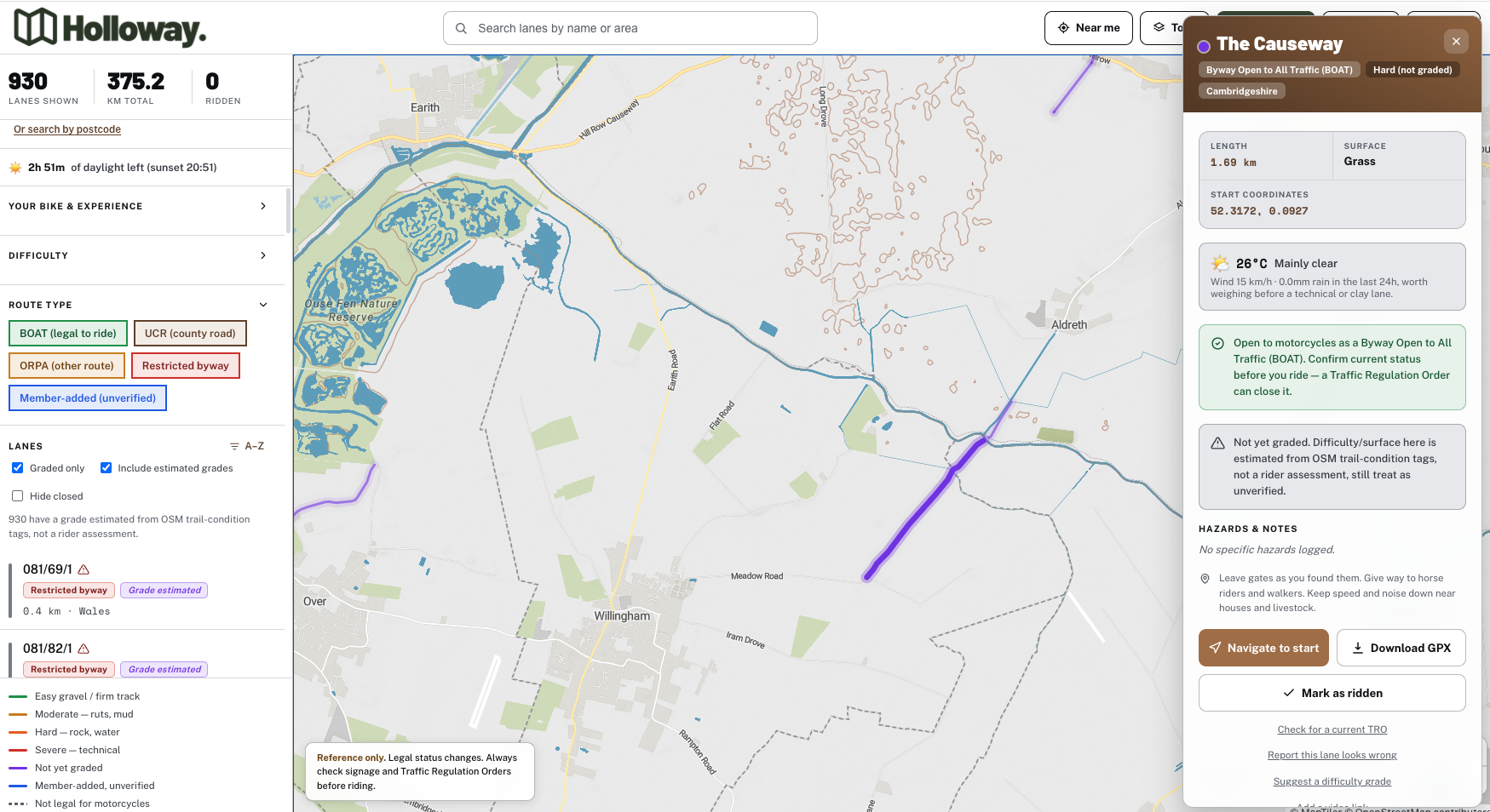image of lane information on the holloway green lane app