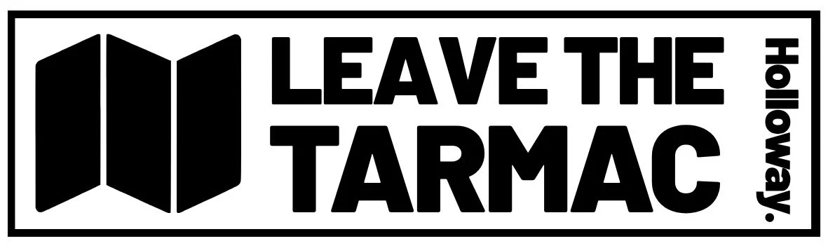 Leave the Tarmac motorcycle sticker in black on white, with the Holloway folded map and name